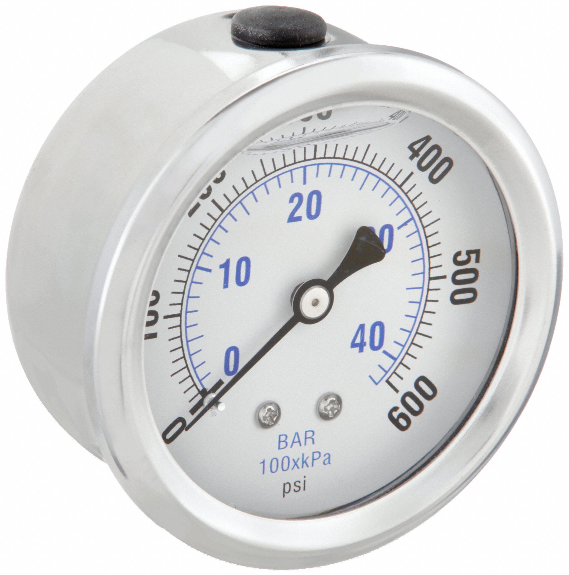 INDUSTRIAL PRESSURE GAUGE, 600 PSI TO 0 PSI/HG TO 600 PSI, 2 1/2 IN DIAL, CENTRE BACK, 1/4 IN NPT
