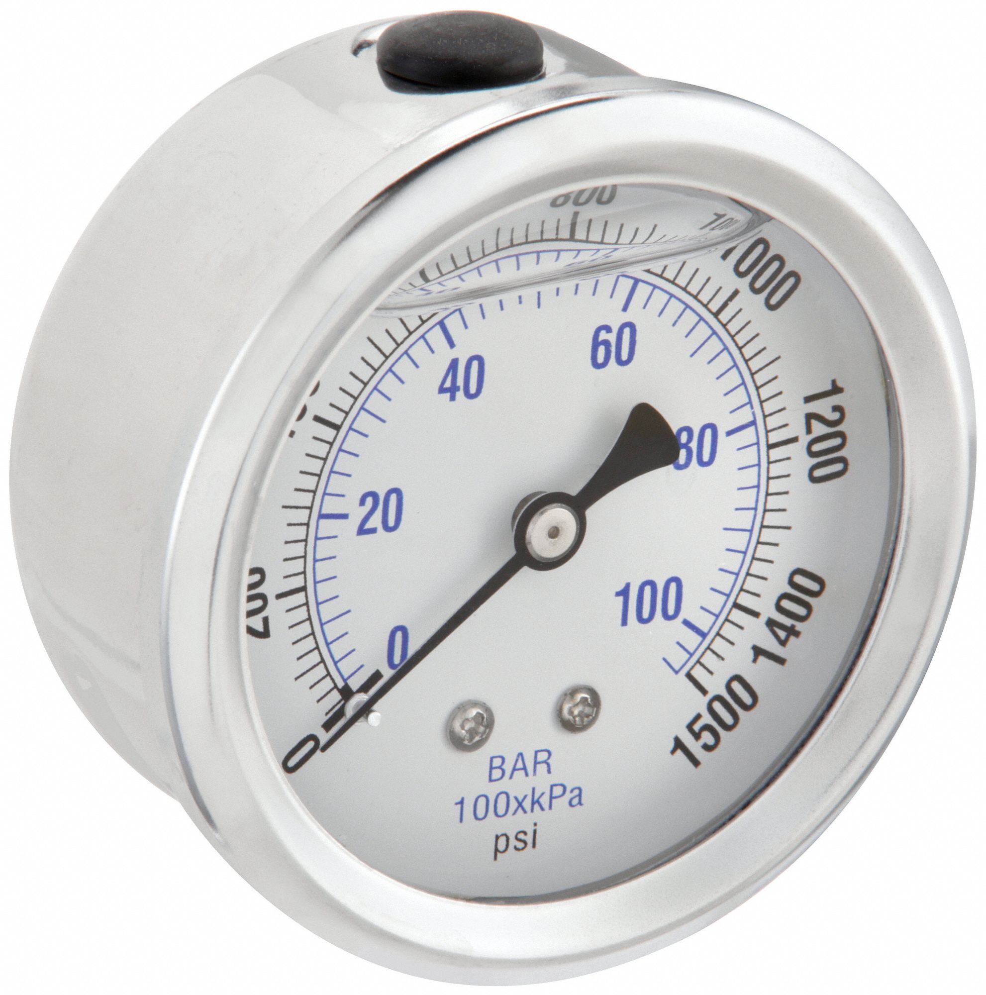 INDUSTRIAL PRESSURE GAUGE, 1,500 PSI TO 0 PSI/HG TO 1,500 PSI, 2 1/2 IN DIAL, COPPER, 1/4 IN NPT