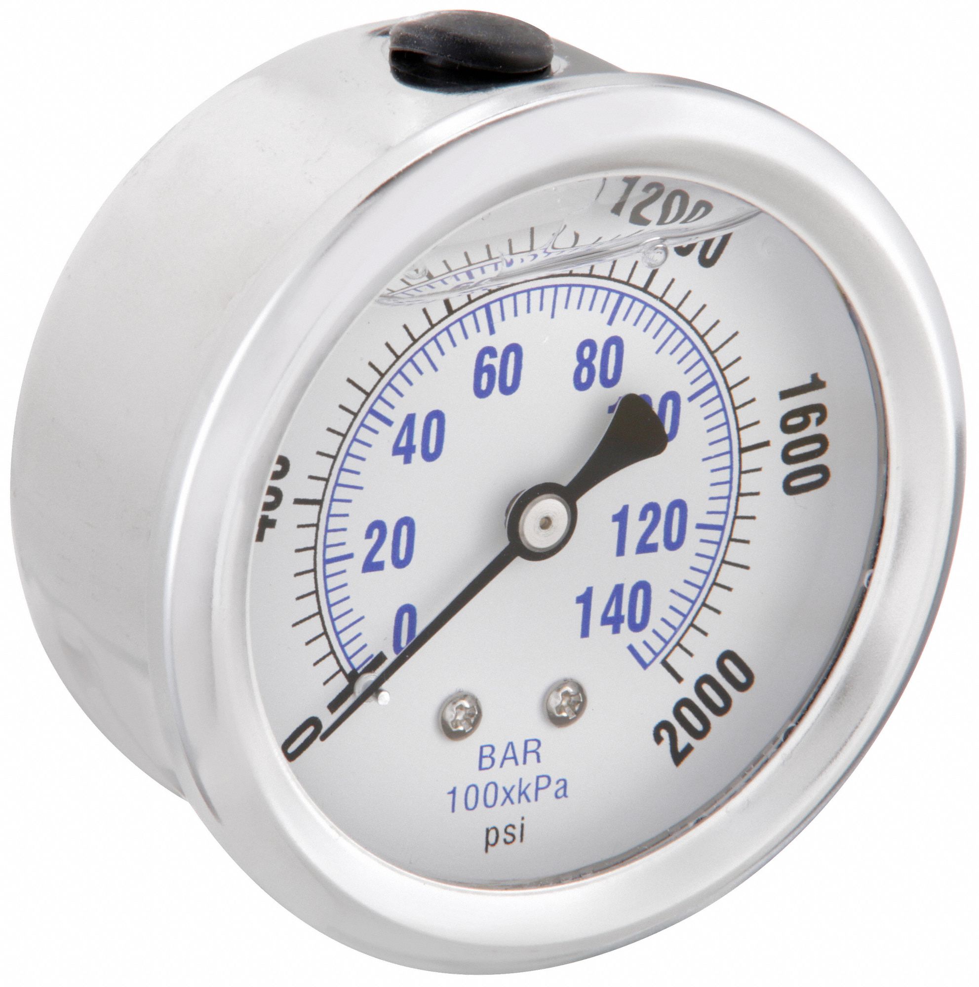 Industrial Pressure Gauge: 0 psi / Hg to 2, 000 psi, 2 1/2 in Dial, 1/4 in NPT Male, 202L