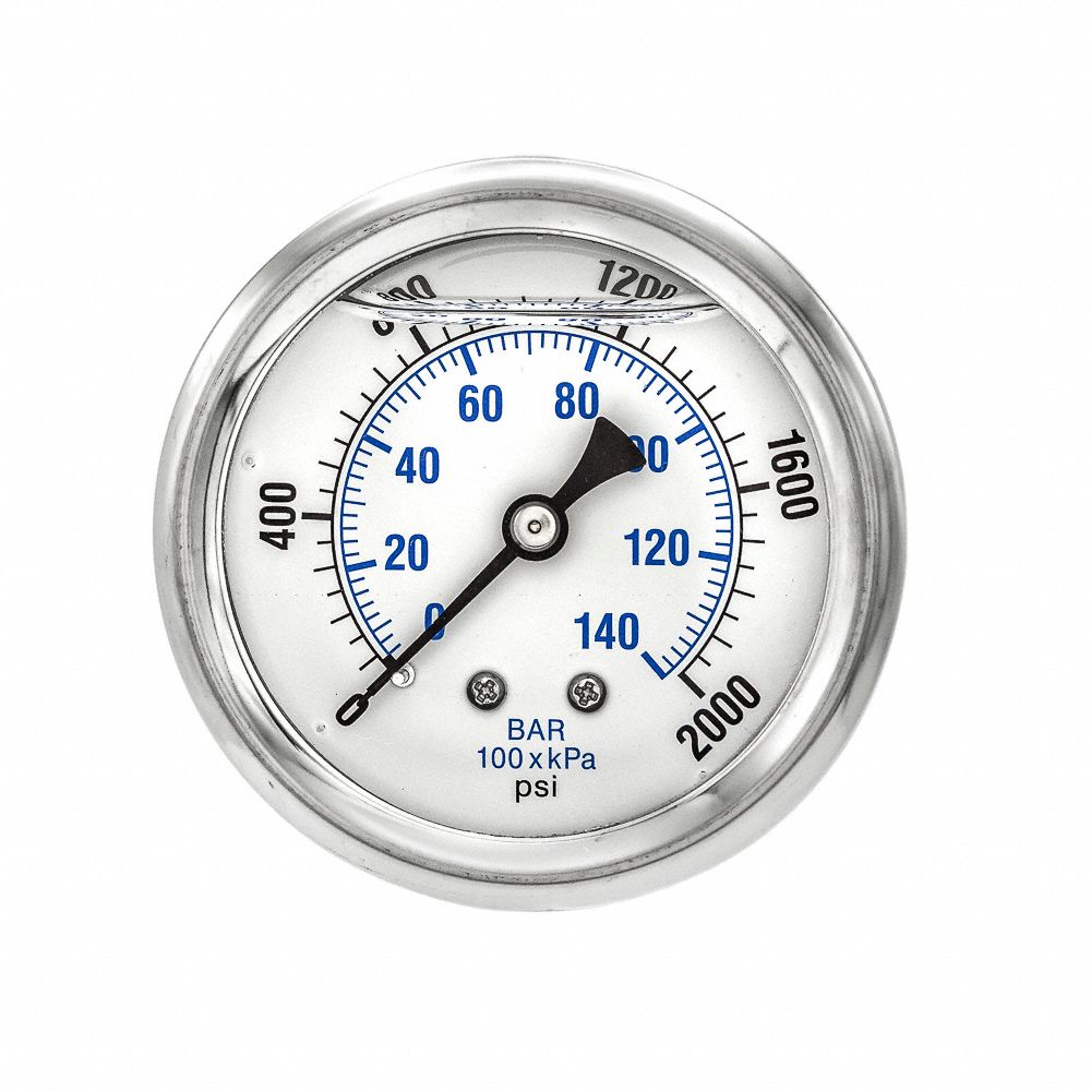 PIC GAUGES Industrial Pressure Gauge 0 to 2,000 psi, 2 1/2 in Dial
