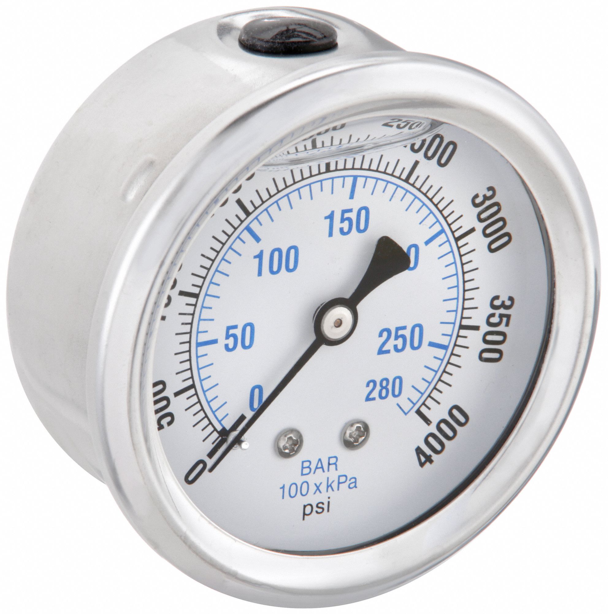 INDUSTRIAL PRESSURE GAUGE, 4,000 PSI TO 0 PSI/HG TO 4,000 PSI, 2 1/2 IN DIAL, COPPER, 1/4 IN NPT