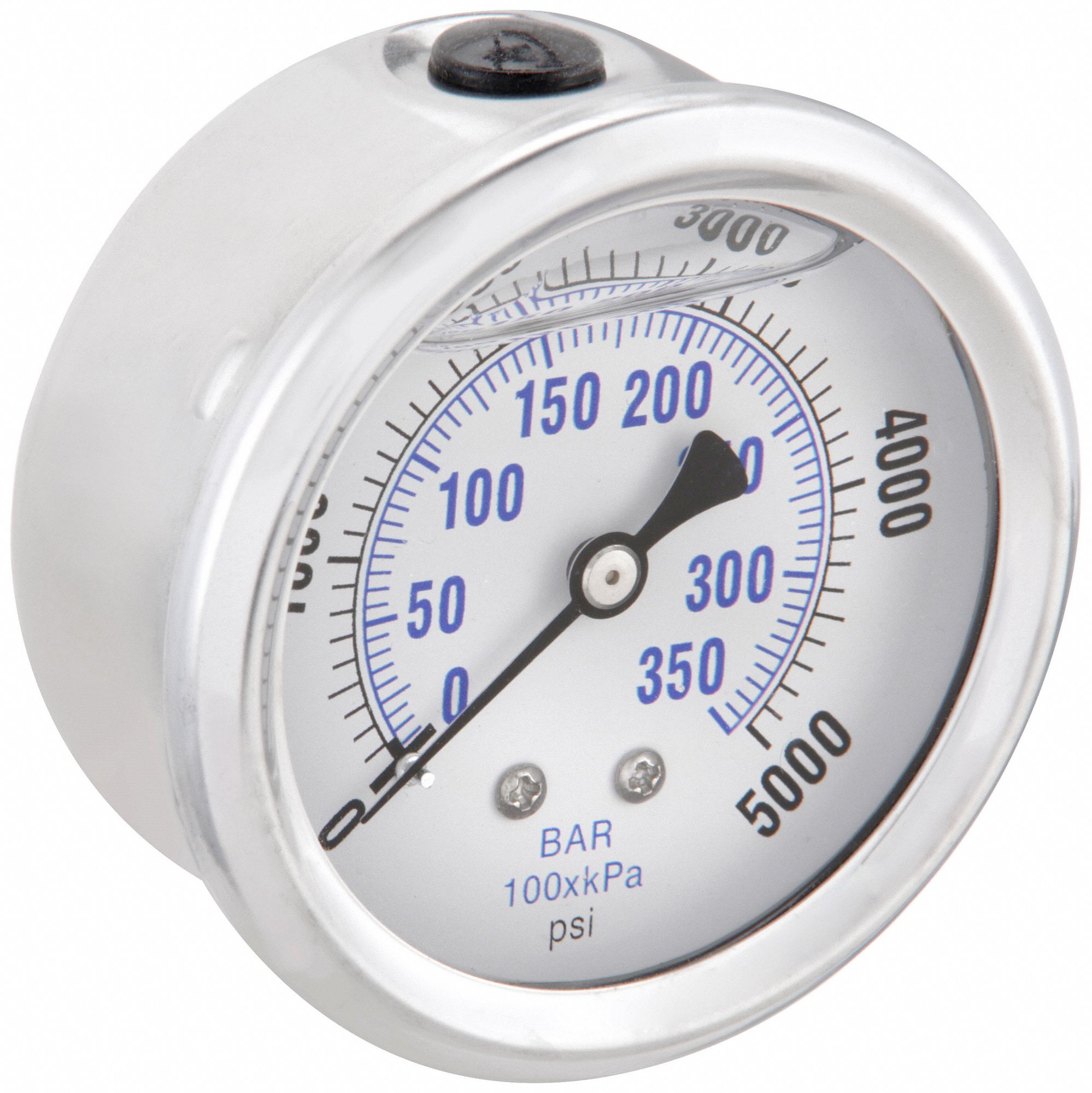 Industrial Pressure Gauge: 0 psi / Hg to 5, 000 psi, 2 1/2 in Dial, 1/4 in NPT Male, 202L