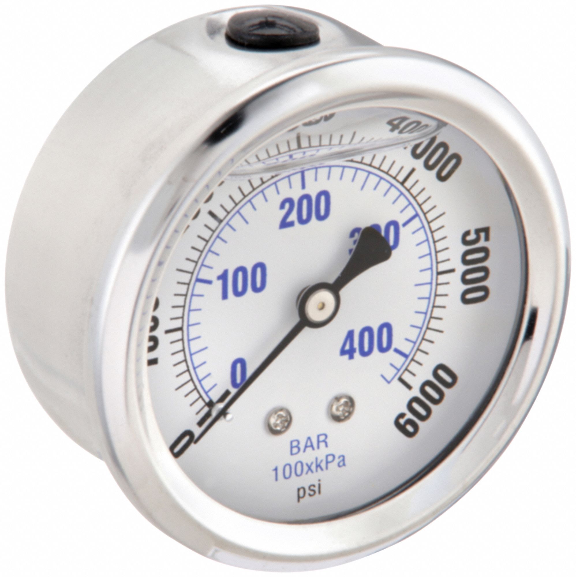Industrial Pressure Gauge: 0 psi / Hg to 6, 000 psi, 2 1/2 in Dial, 1/4 in NPT Male, 202L