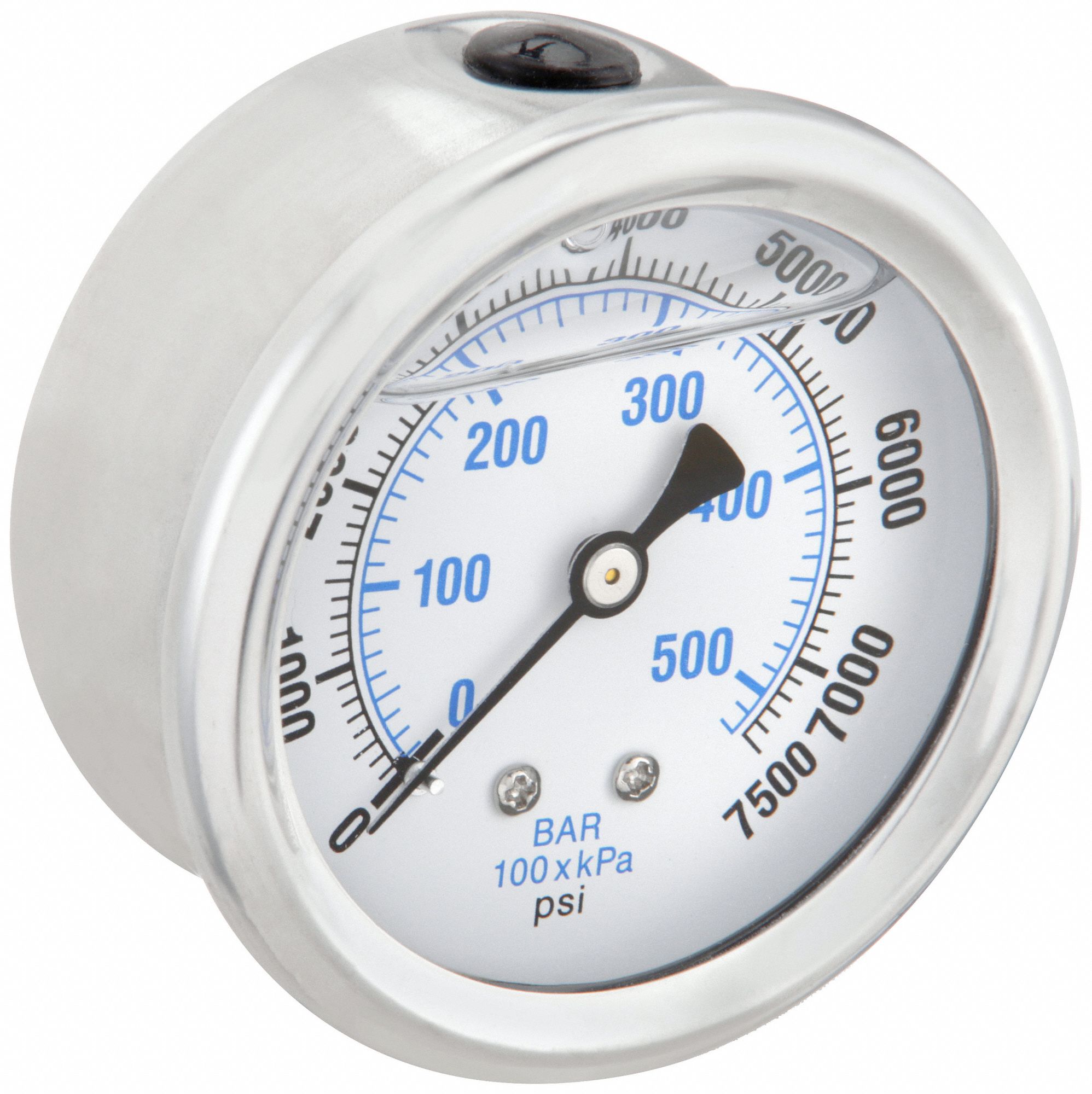 Industrial Pressure Gauge: 0 psi / Hg to 7, 500 psi, 2 1/2 in Dial, 1/4 in NPT Male, 202L