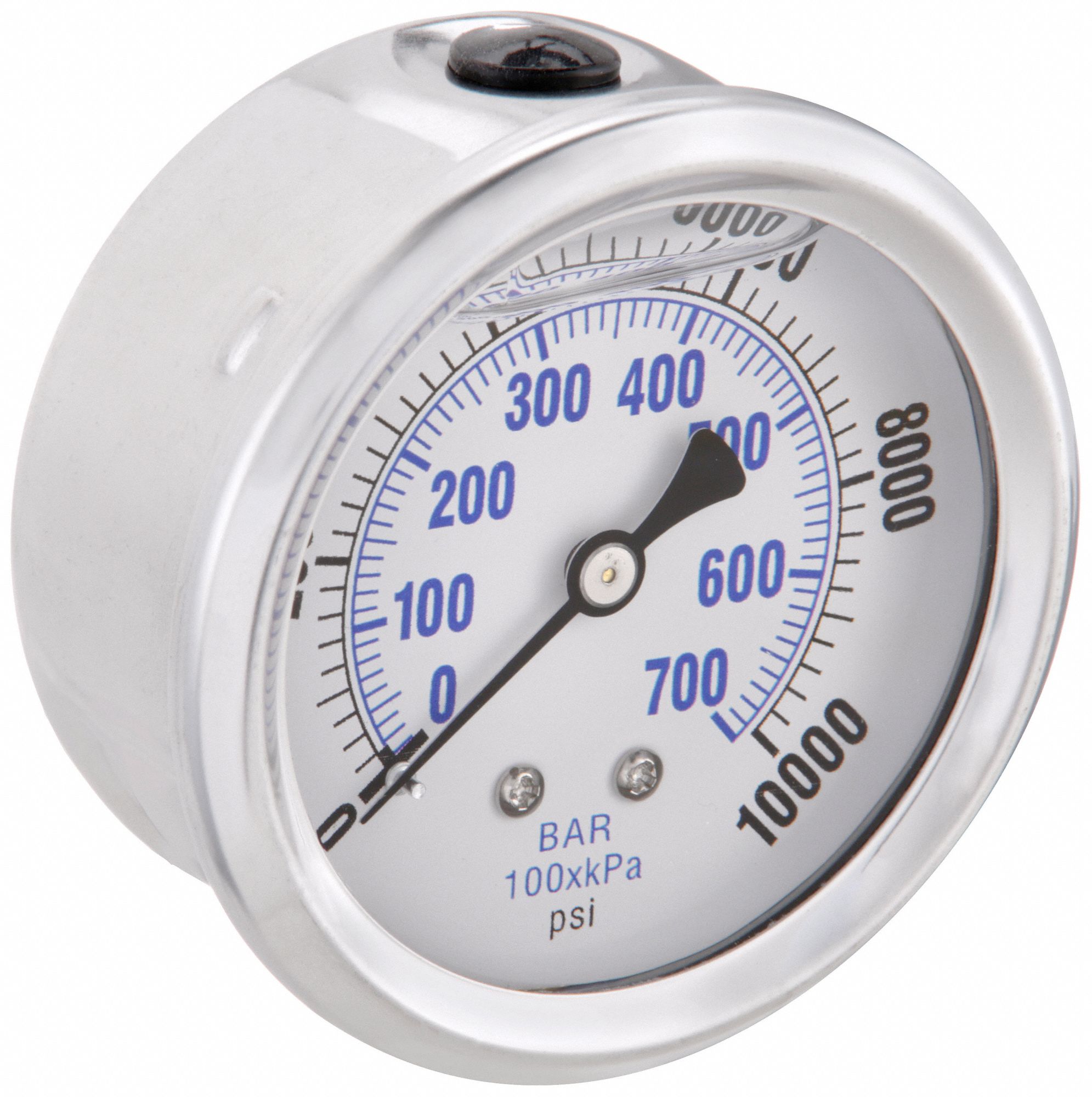 Industrial Pressure Gauge: 0 psi / Hg to 10, 000 psi, 2 1/2 in Dial, 1/4 in NPT Male, 202L