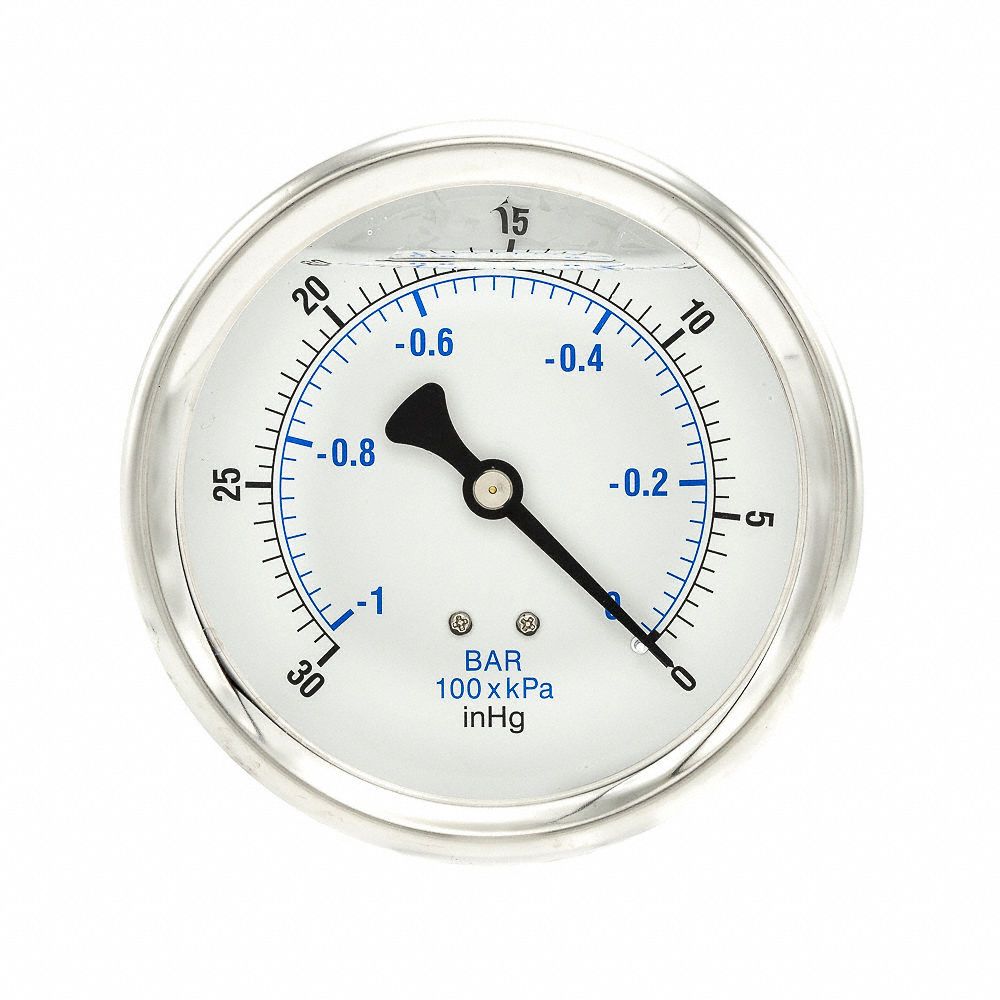 PIC GAUGES Vacuum Gauge, 30 in to 0 in Hg Vac Range, 1/4 in MNPT, +/2