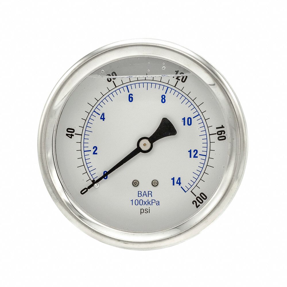 PIC GAUGES Industrial Pressure Gauge: 0 to 200 psi, 4 in Dial, Liquid ...