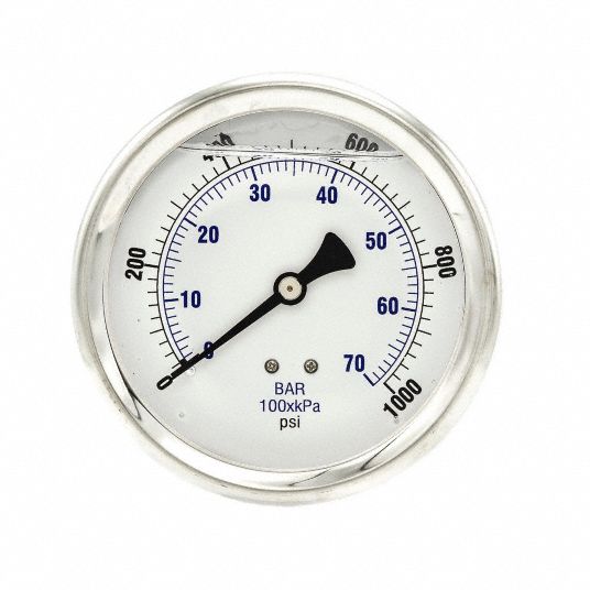 PIC GAUGES, 0 to 1,000 psi, 4 in Dial, Industrial Pressure Gauge ...