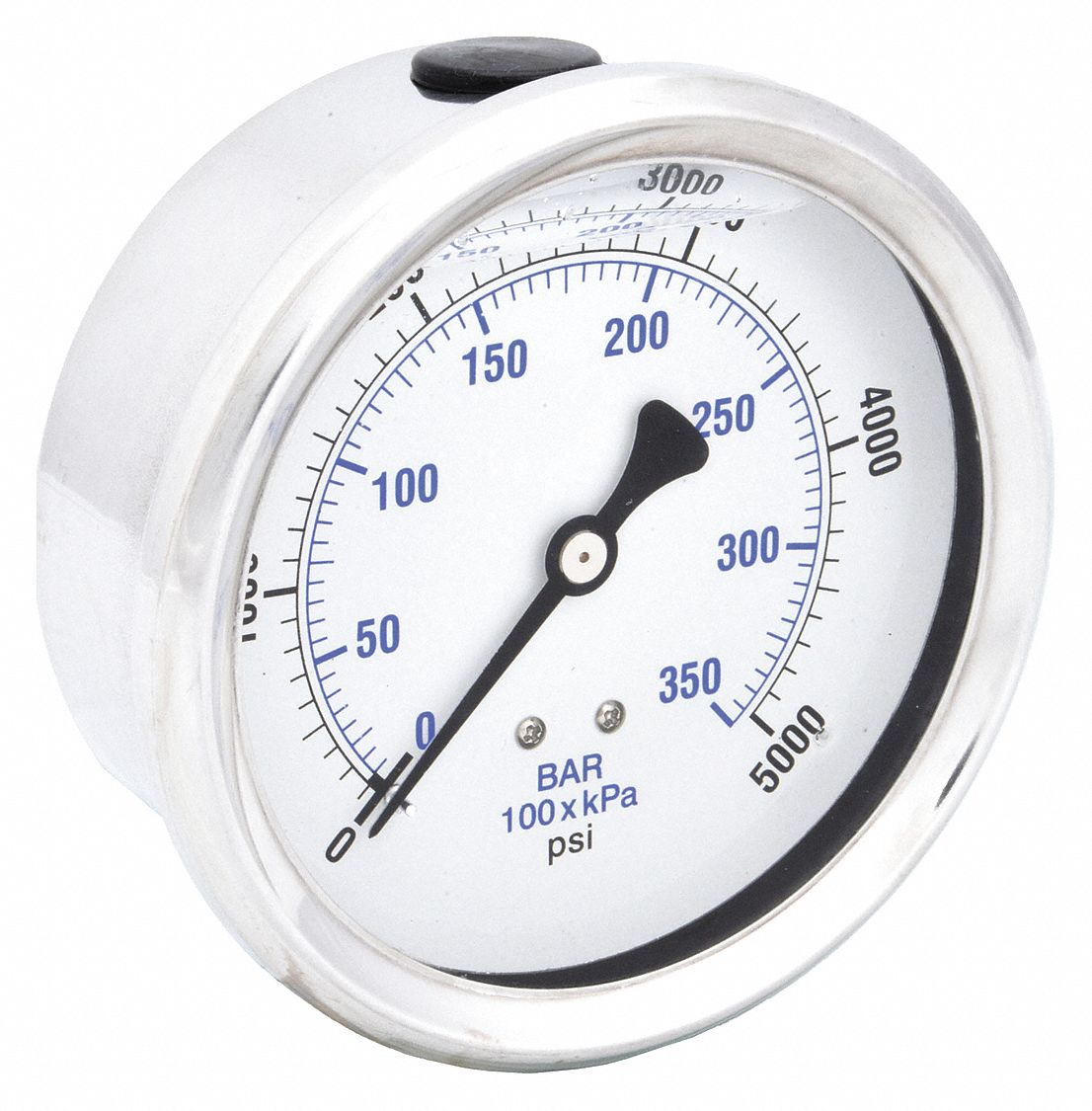 Industrial Pressure Gauge: 0 psi / Hg to 5, 000 psi, 4 in Dial, 1/4 in NPT Male, Copper