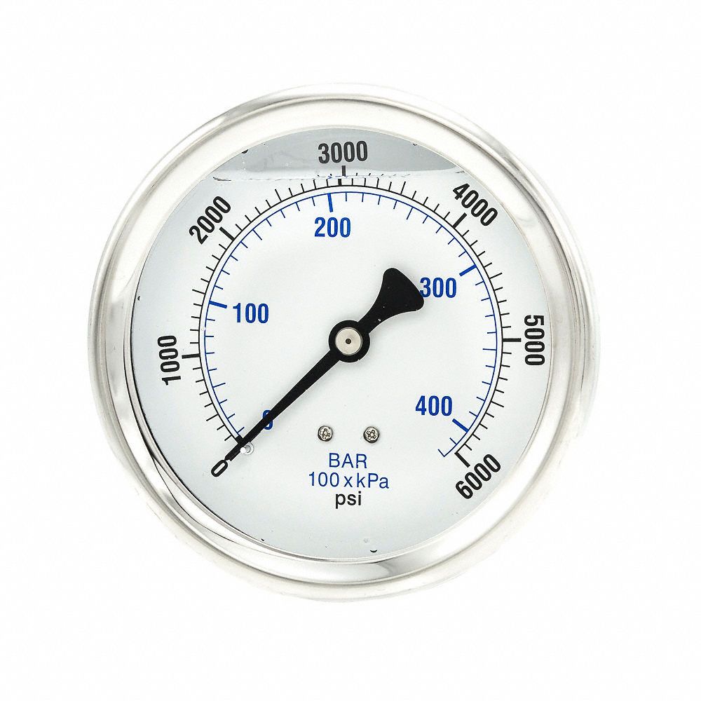 PIC GAUGES, 0 to 6,000 psi, 4 in Dial, Industrial Pressure Gauge ...