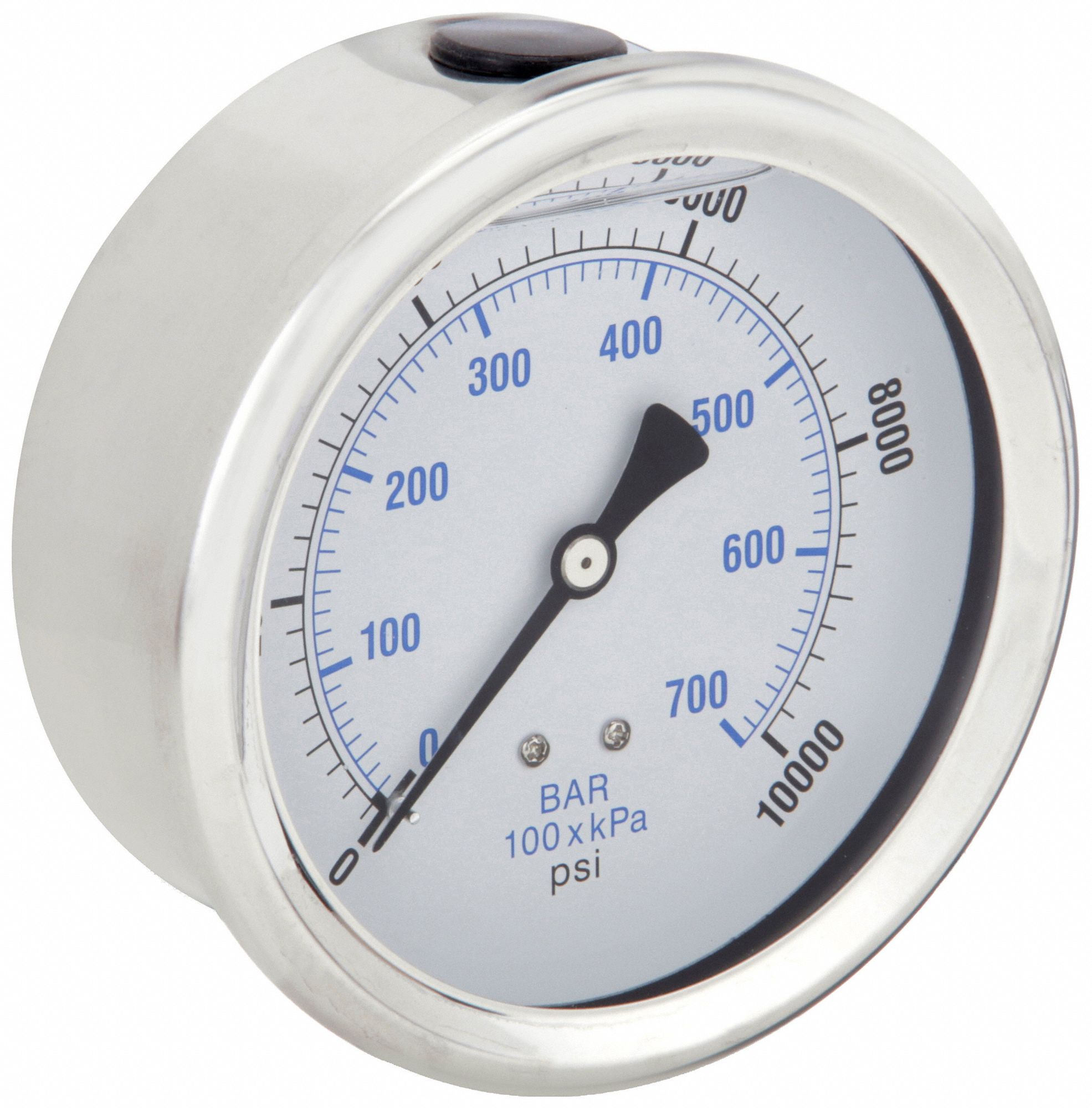 Industrial Pressure Gauge: 0 psi / Hg to 10, 000 psi, 4 in Dial, 1/4 in NPT Male, Copper