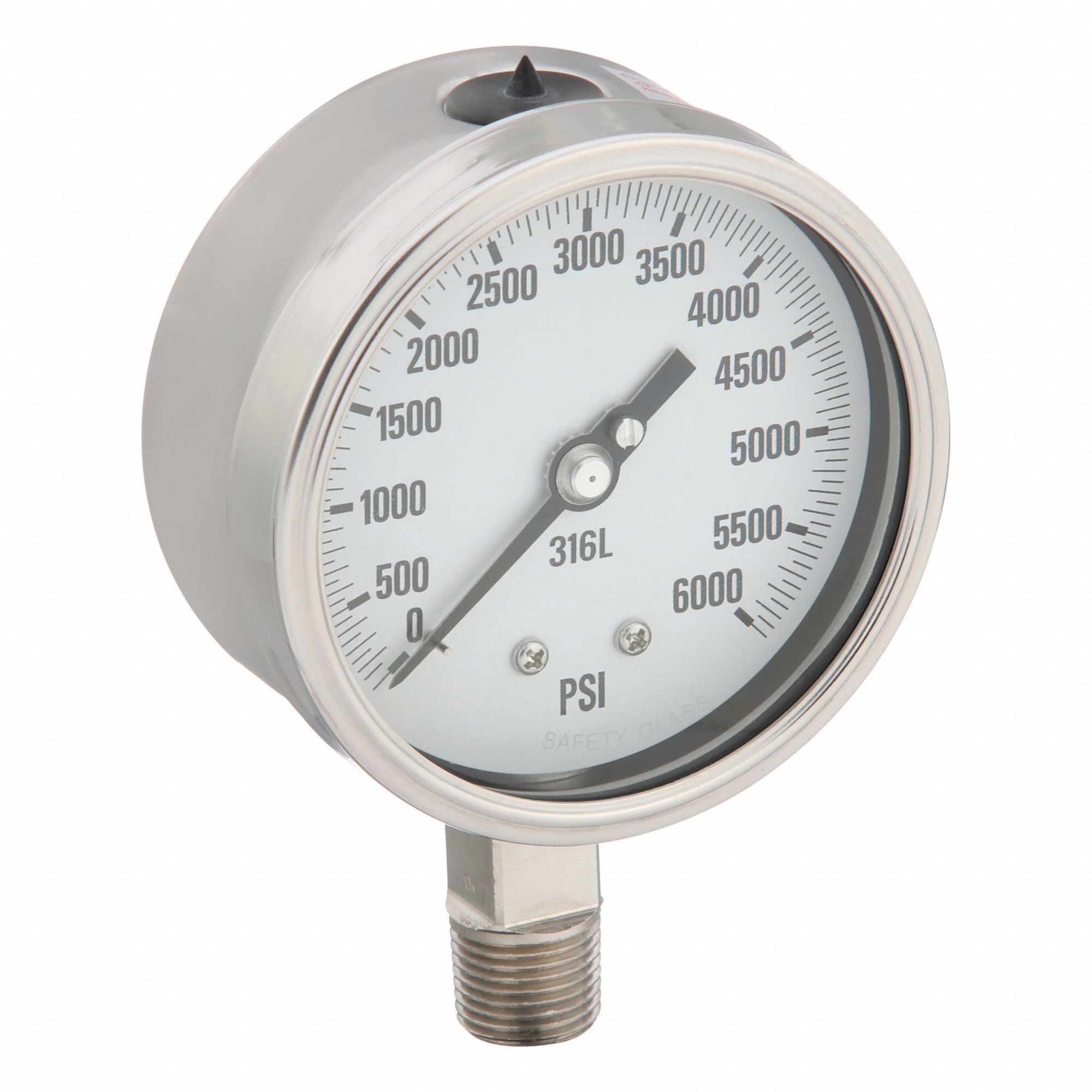 Industrial Pressure Gauge: 0 psi / Hg to 6, 000 psi, 4 in Dial, 1/2 in NPT Male, Bottom