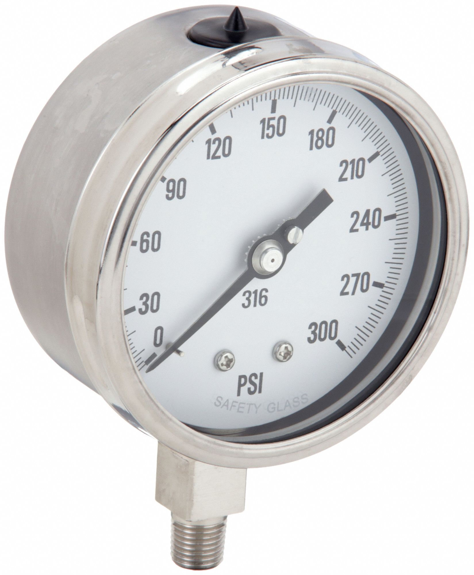 Industrial Pressure Gauge: 0 psi / Hg to 300 psi, 4 in Dial, 1/4 in NPT Male, Bottom