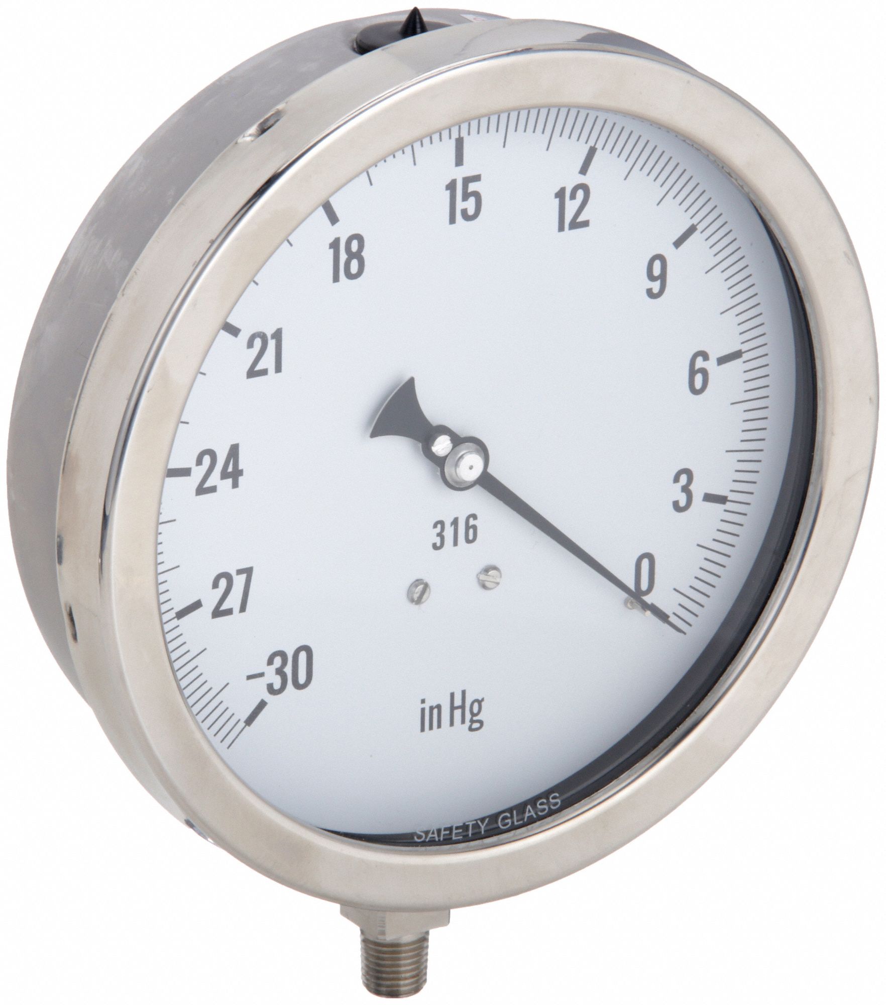 Industrial Vacuum Gauge: 0 psi, 6 in Dial, 1/4 in NPT Male, Bottom, ±1.0% Accuracy, 6000