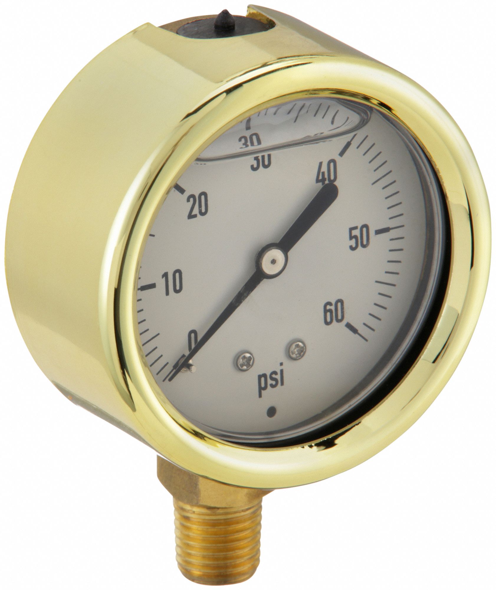 Industrial Pressure Gauge: 0 psi / Hg to 60 psi, 2 1/2 in Dial, 1/4 in NPT Male, Bottom