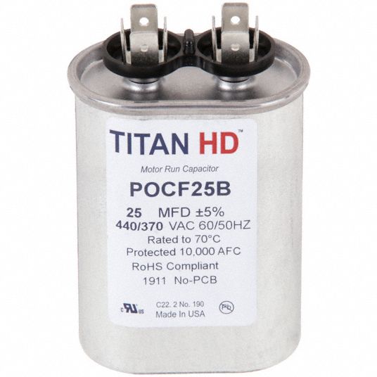 TITAN HD 25 MFD 440/370V AC Motor Run Capacitor - 20UD32|POCF25B