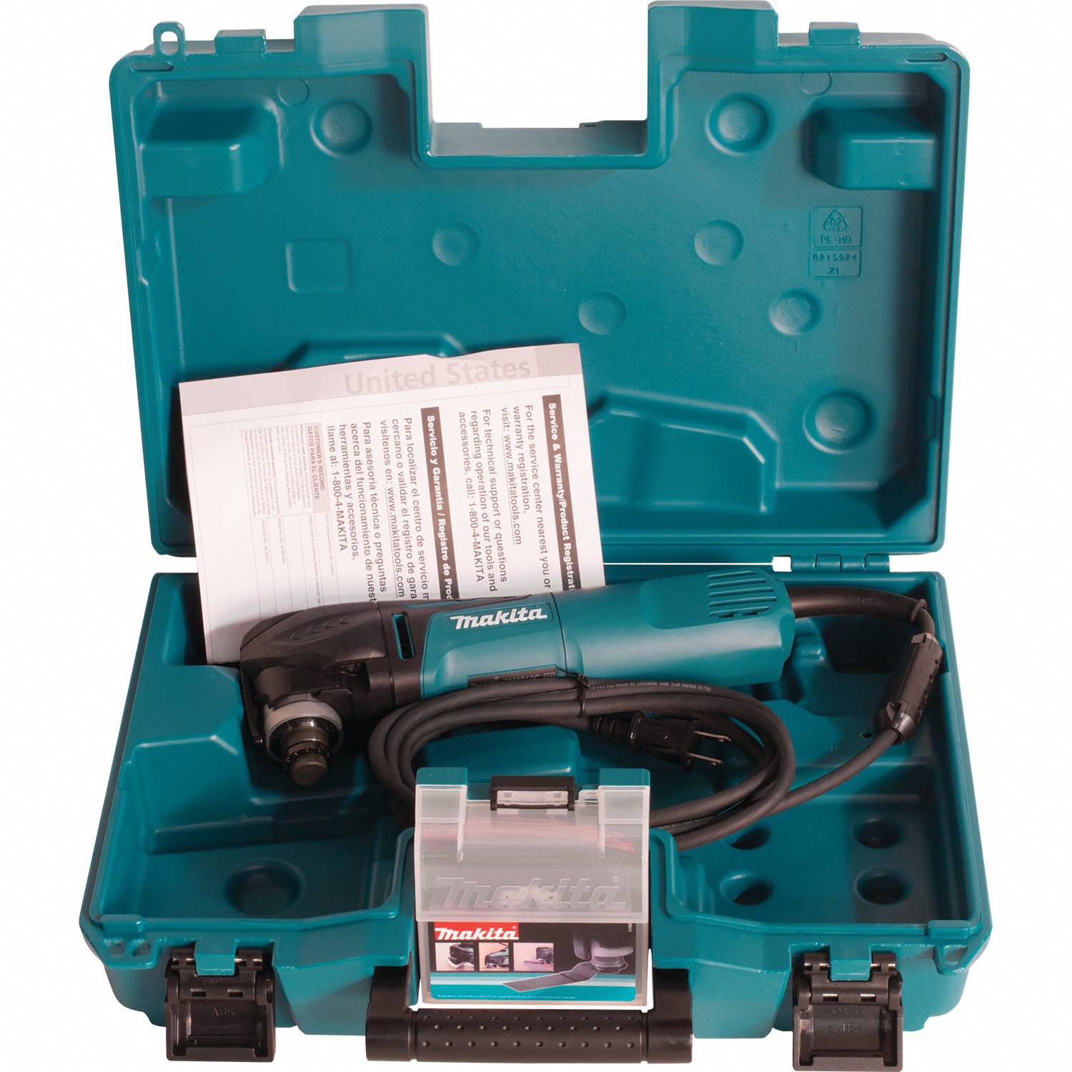 MAKITA Corded, Oscillating Tool Kit, 120 V AC, 3 A, 11 1/8 in Tool Length 20UJ26TM3010CX1