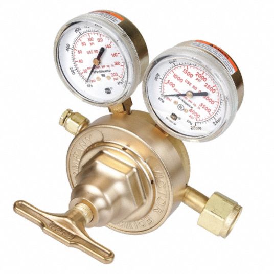 Victor Air, Gas Regulator, Cga-346, Single Stage, Brass, 5 To 125 Psi 