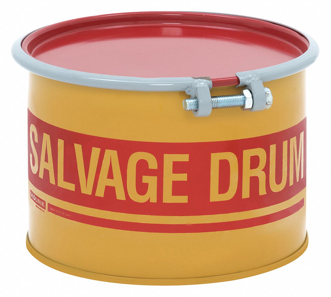 Salvage Drum: Steel, 5 gal, Bolt Ring, 20 ga / 20 ga / 20 ga, Salvage Drum, Steel