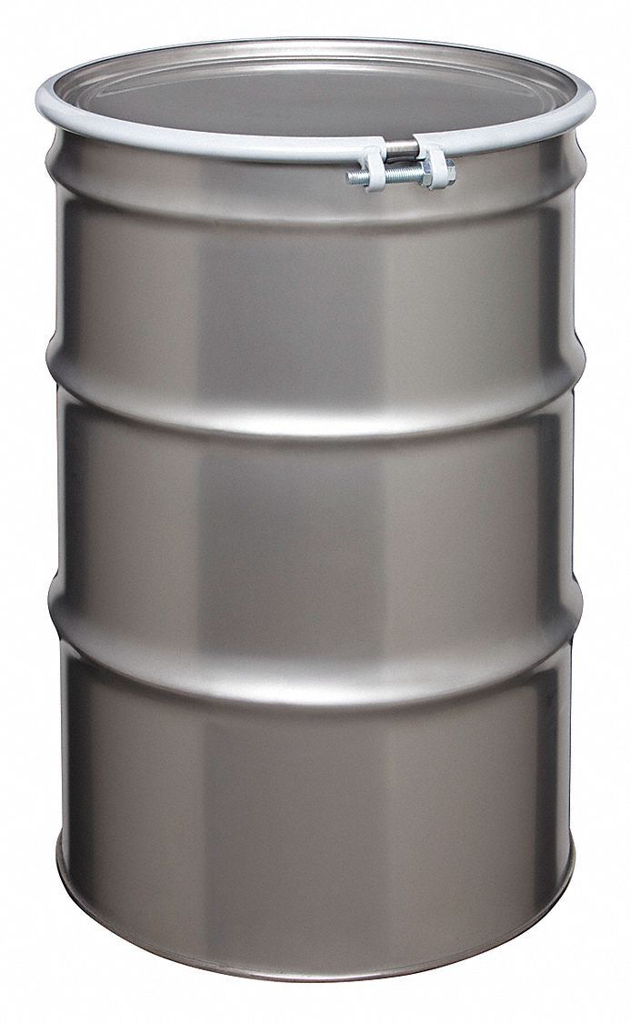 TRANSPORT DRUM, STAINLESS STEEL, 55 GAL, BOLT RING, GREY/GREY, TYPE 304, ST5501