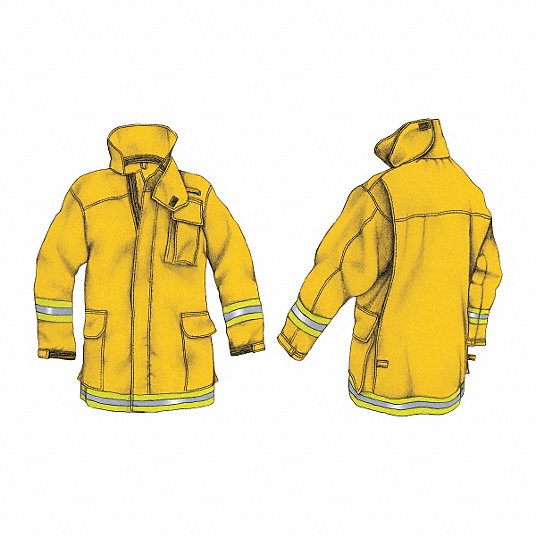 Wildland Coat: M, 42 in Fits Chest Size, Yellow, Nomex