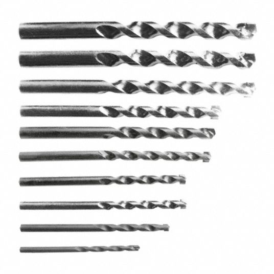 WESTWARD Round Shank Drill Bit Set, Straight, 10 Number of Drill Bits