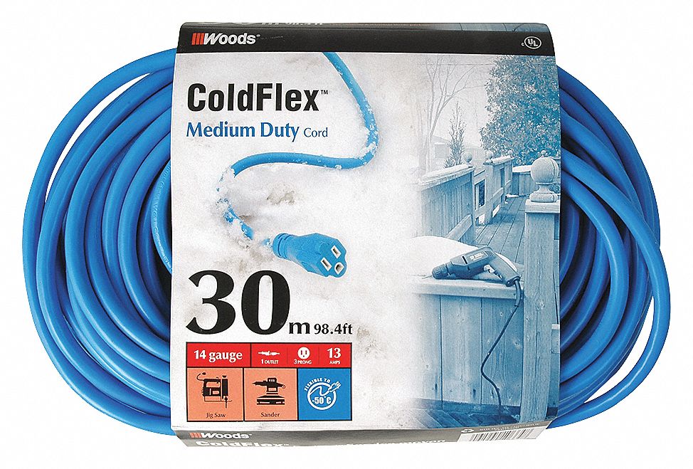 EXTENSION CORD, 100 FEET, 15 AMPS, 125 VOLTS, BLUE