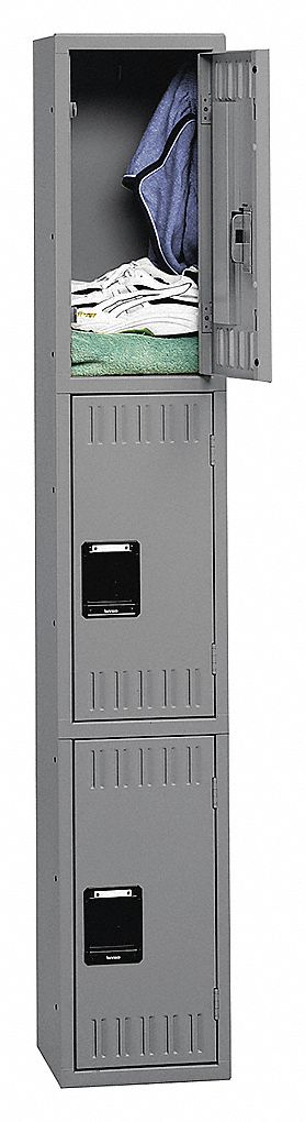 WARDROBE LOCKER, 1-TIER, 1-WIDE, HOOKS, ASSEMBLED, GREY, 12X72X18 IN, POWDER COAT STEEL