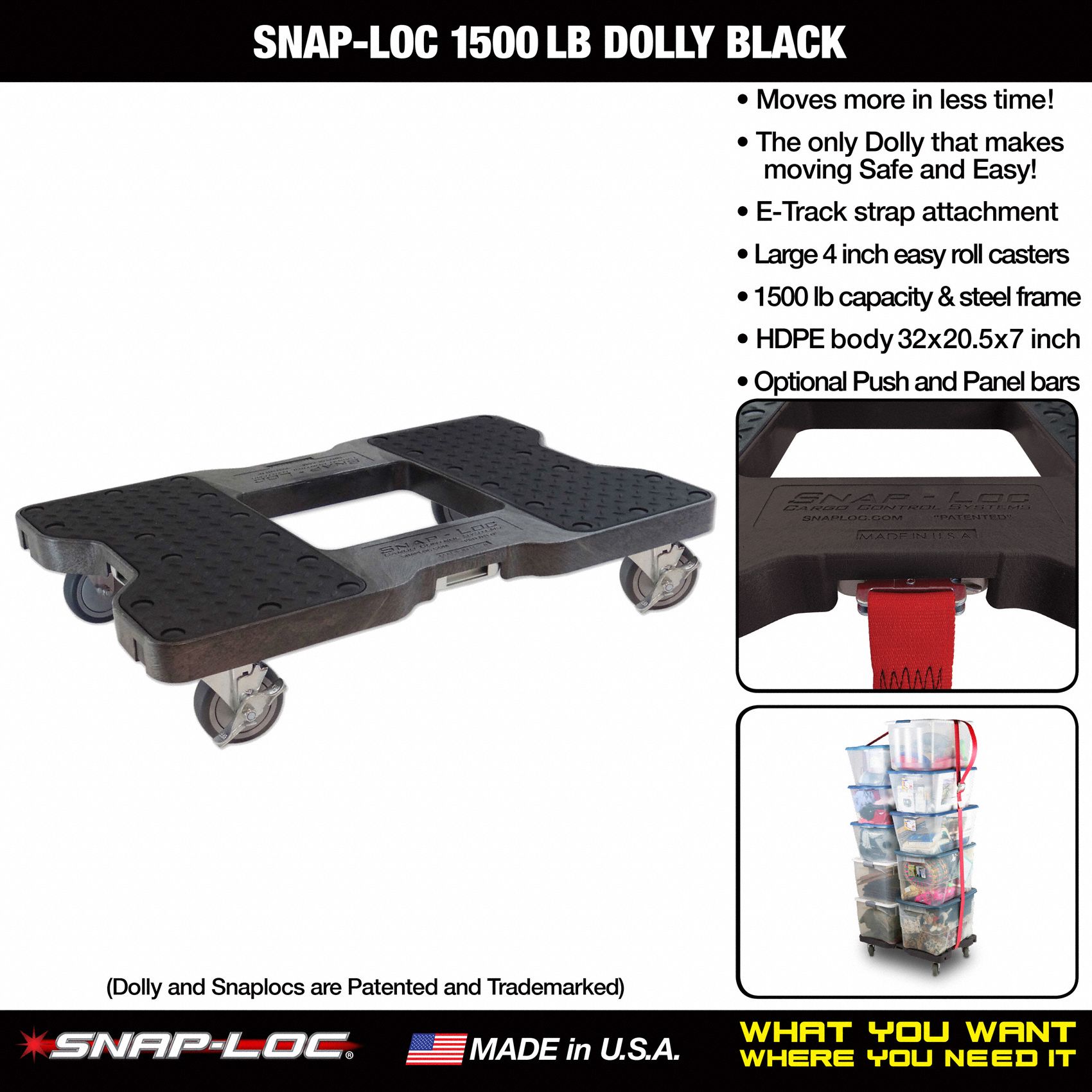 SNAP-LOC Open-Deck Steel General Purpose Dolly: 1,500 lb Load Capacity ...