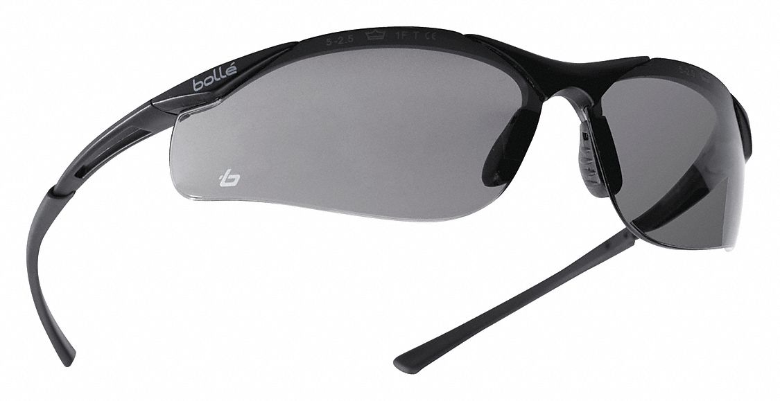 Safety Glasses: Gray Lens, Half-Frame, Platinum, Dielectric, Gray Frame, Contour Series