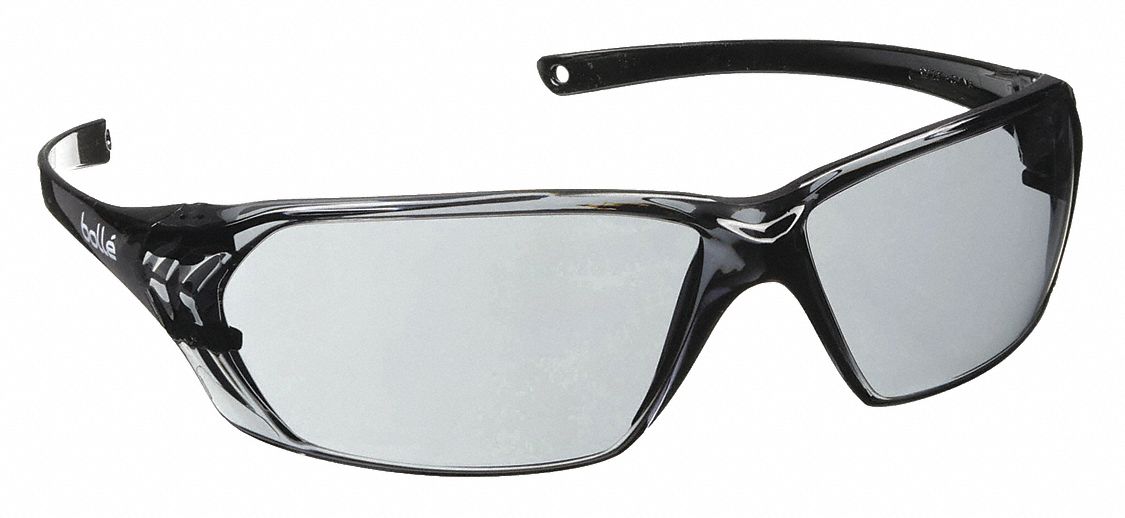 Safety Glasses: Gray Lens, Frameless, Platinum Lite, Dielectric, Black Frame