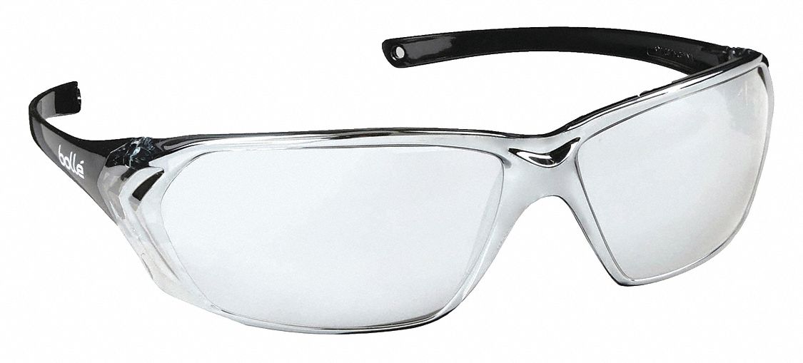 Safety Glasses: Gray Lens, Frameless, Mirrored/Scratch-Resistant, Dielectric
