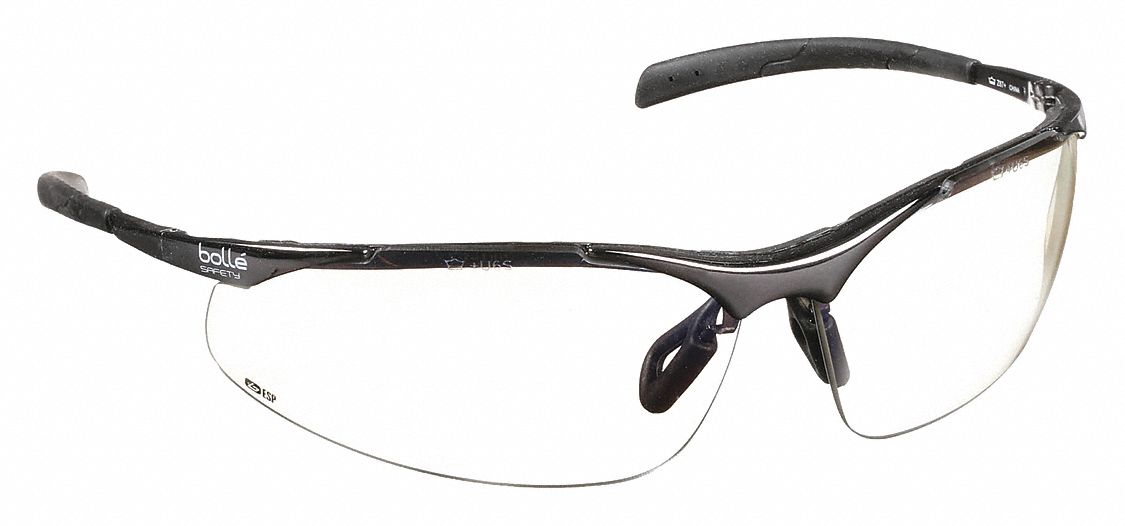 Safety Glasses: ESP Lens, Half-Frame, Mirrored/Scratch-Resistant, Metal Detectable