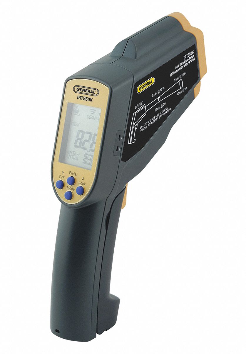 GENERAL Infrared Thermometer 76° to 2732°, 2.08 Focus, Adj 0.10 to 1.