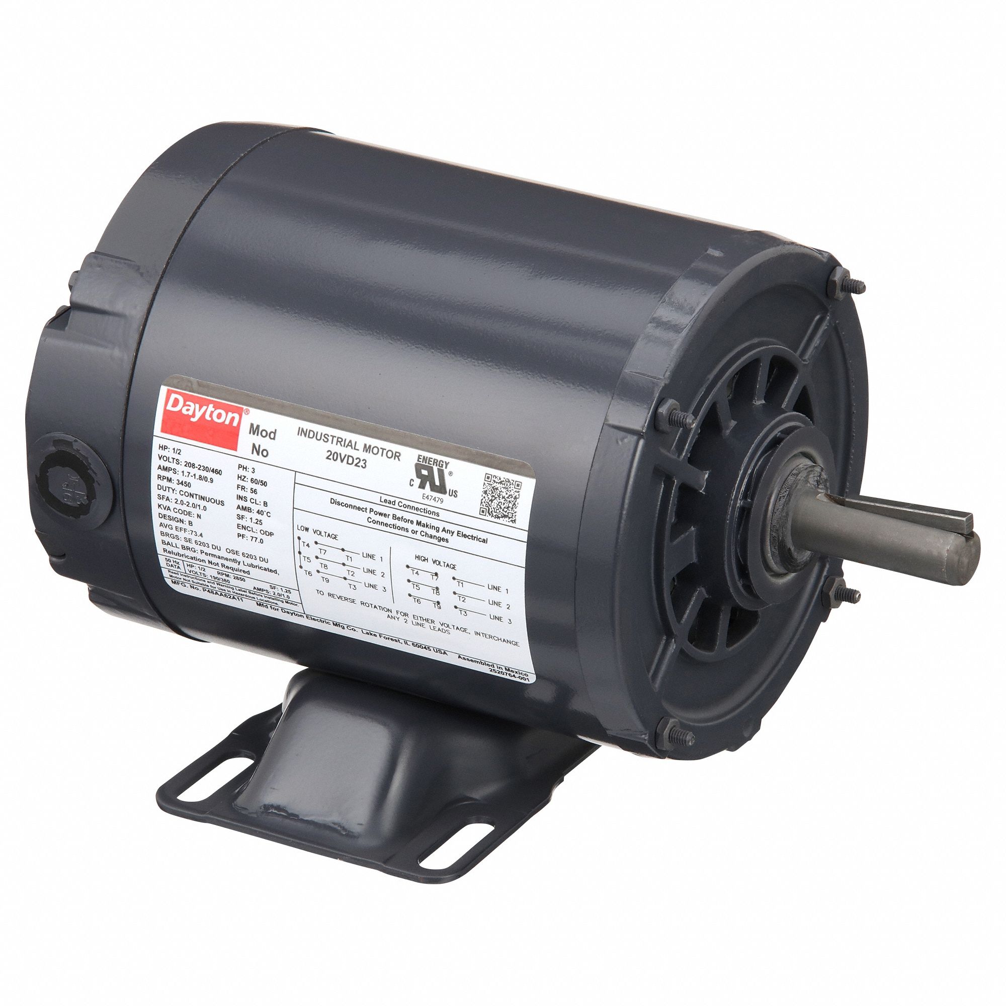 General Purpose Motor: Open Drip Proof, Rigid Base Mount, 1/2 HP, 3, 450 Nameplate RPM