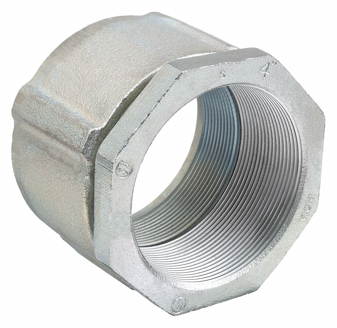 Threaded Coupling - Three-Piece: Iron, 4 in Trade Size, 3 15/32 in Overall Lg, IMC/RMC