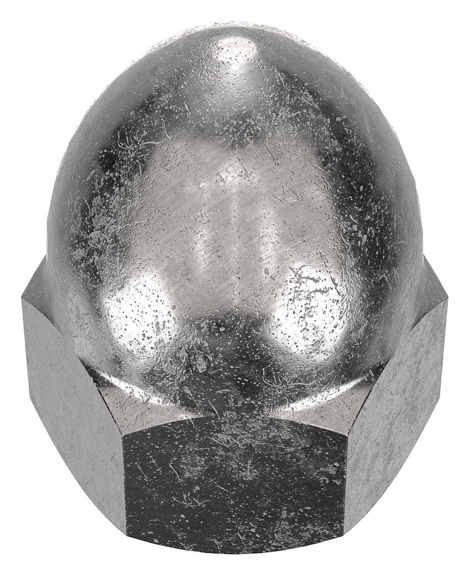 Cap Nut: High Crown, 1/2"-13 Thread, Plain, 18-8, Stainless Steel, 1.031 in Ht, 3/4 in Hex Wd