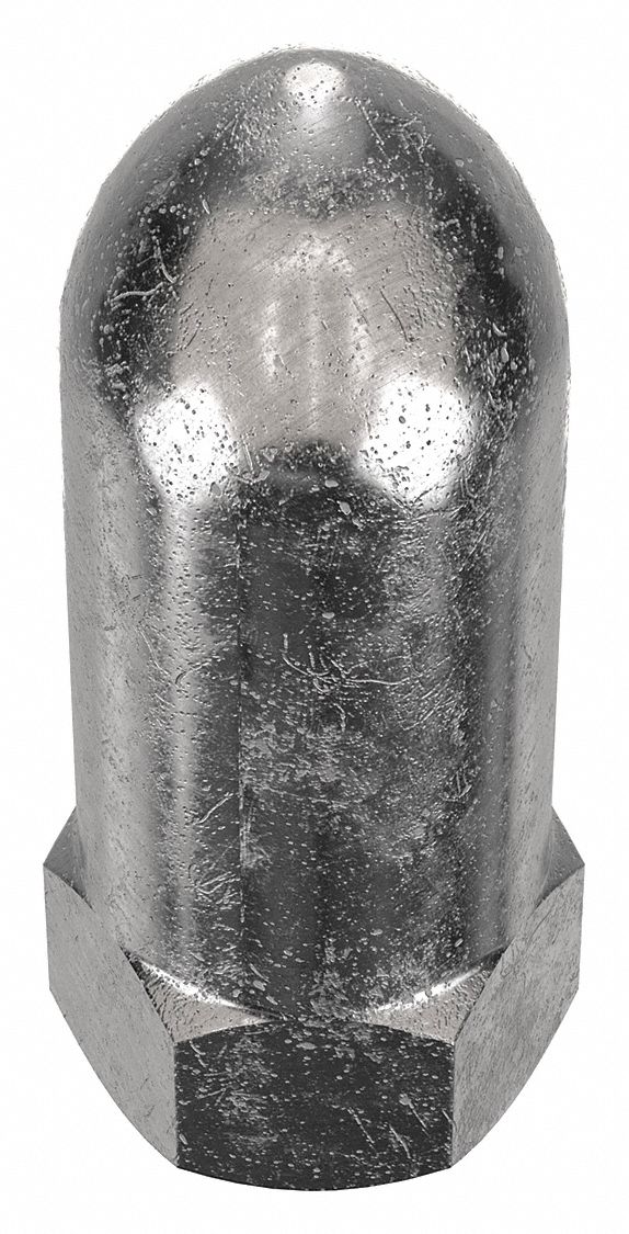 Cap Nut: High Crown, 1/2"-13 Thread, Plain, 18-8, Stainless Steel, 2 in Ht, 3/4 in Hex Wd