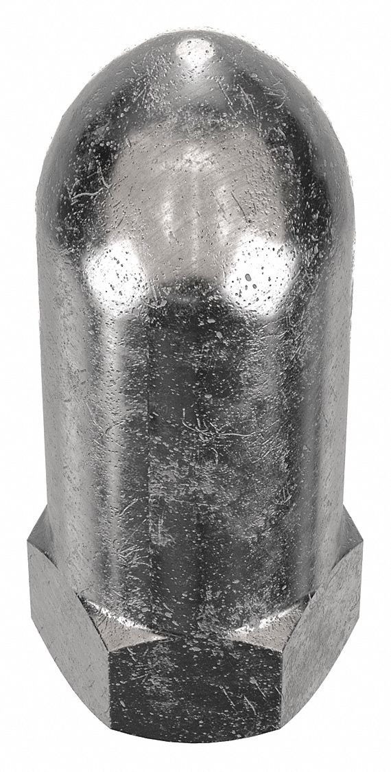 Cap Nut: High Crown, 1/2"-13 Thread, Plain, 316L, Stainless Steel, 2 in Ht, 3/4 in Hex Wd