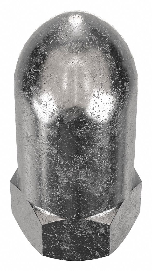 Cap Nut: High Crown Flattened Head, 1/2"-13 Thread, Plain, 316L, Stainless Steel, 1.75 in Ht