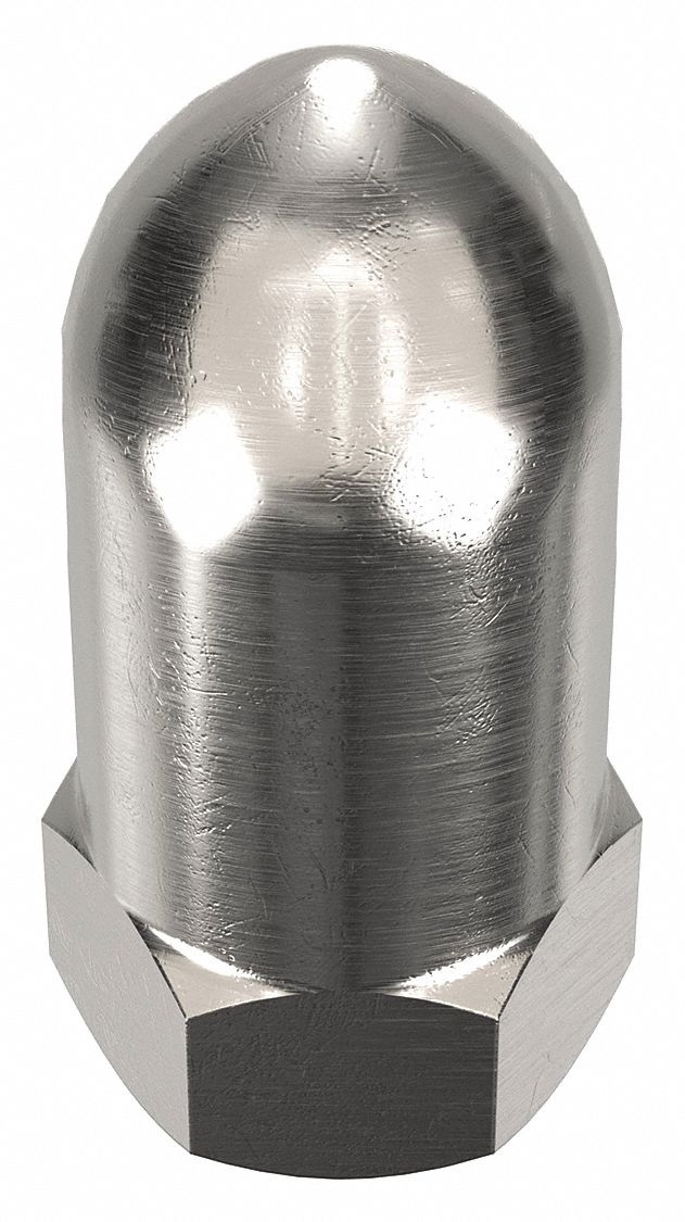 Cap Nut: High Crown Flattened Head, 3/8"-16 Thread, Plain, 6061, Aluminum, 1.313 in Ht