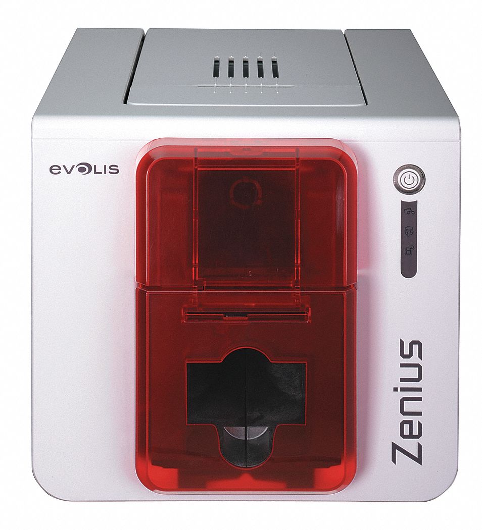 Evolis Card Printer: Single-Sided USB and Ethernet, USB and Ethernet, Red