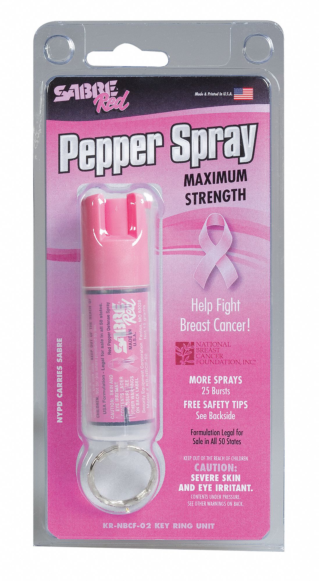 SABRE RED Pepper Spray, Key Ring, Pink 20W586KRNBCF02 Grainger