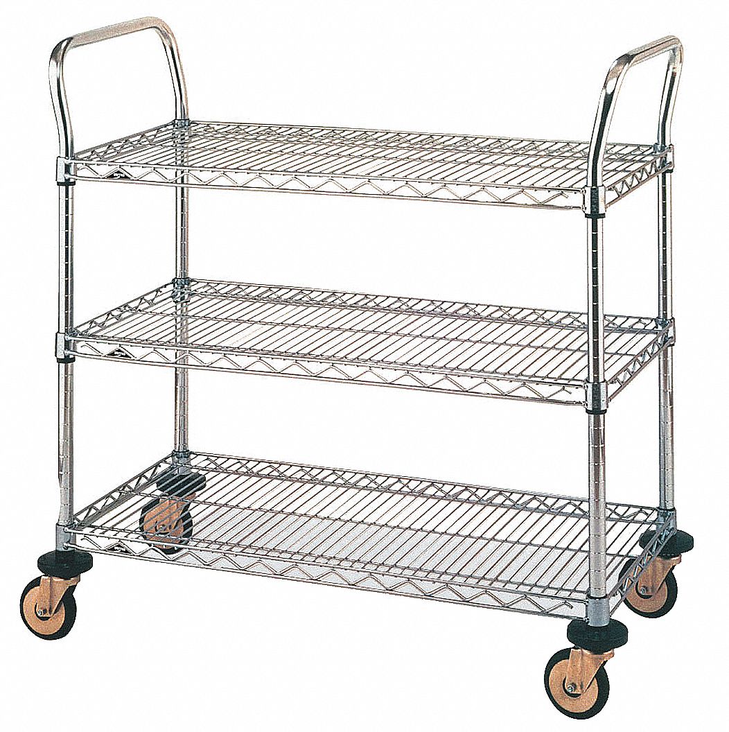 Utility Cart,Chrome,32x18x38,3 Shelf