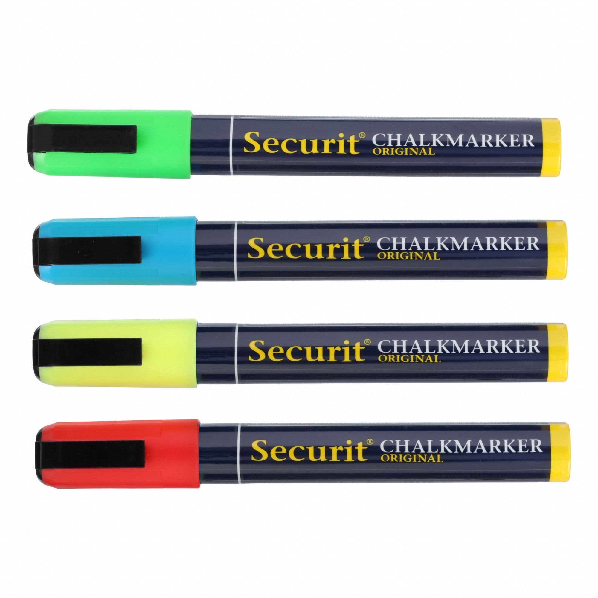 Chalk Marker: Chisel, Std, Capped, Erasable, 4 Markers per Pack, Assorted