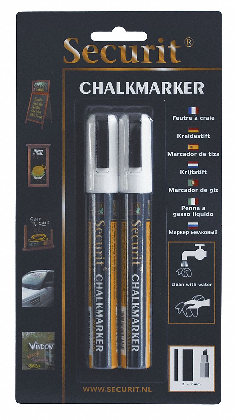 Chalk Marker: Chisel, Std, Capped, Erasable, 2 Markers per Pack, White, 2 PK