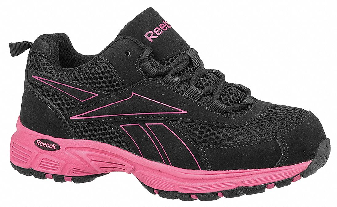 REEBOK Athletic Shoe, 7, W, Women's, Black/Pink, Steel Toe Type, 1 PR ...