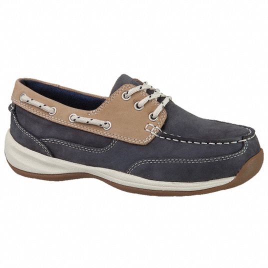 ROCKPORT WORKS Boat Shoe, 8, W, Women's, Navy Blue/Tan, Steel Toe Type ...