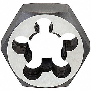 HEX THREADING DIE, SOLID, CARBON STEEL, RIGHT HAND, M12X1.75 THREAD, BRIGHT FINISH