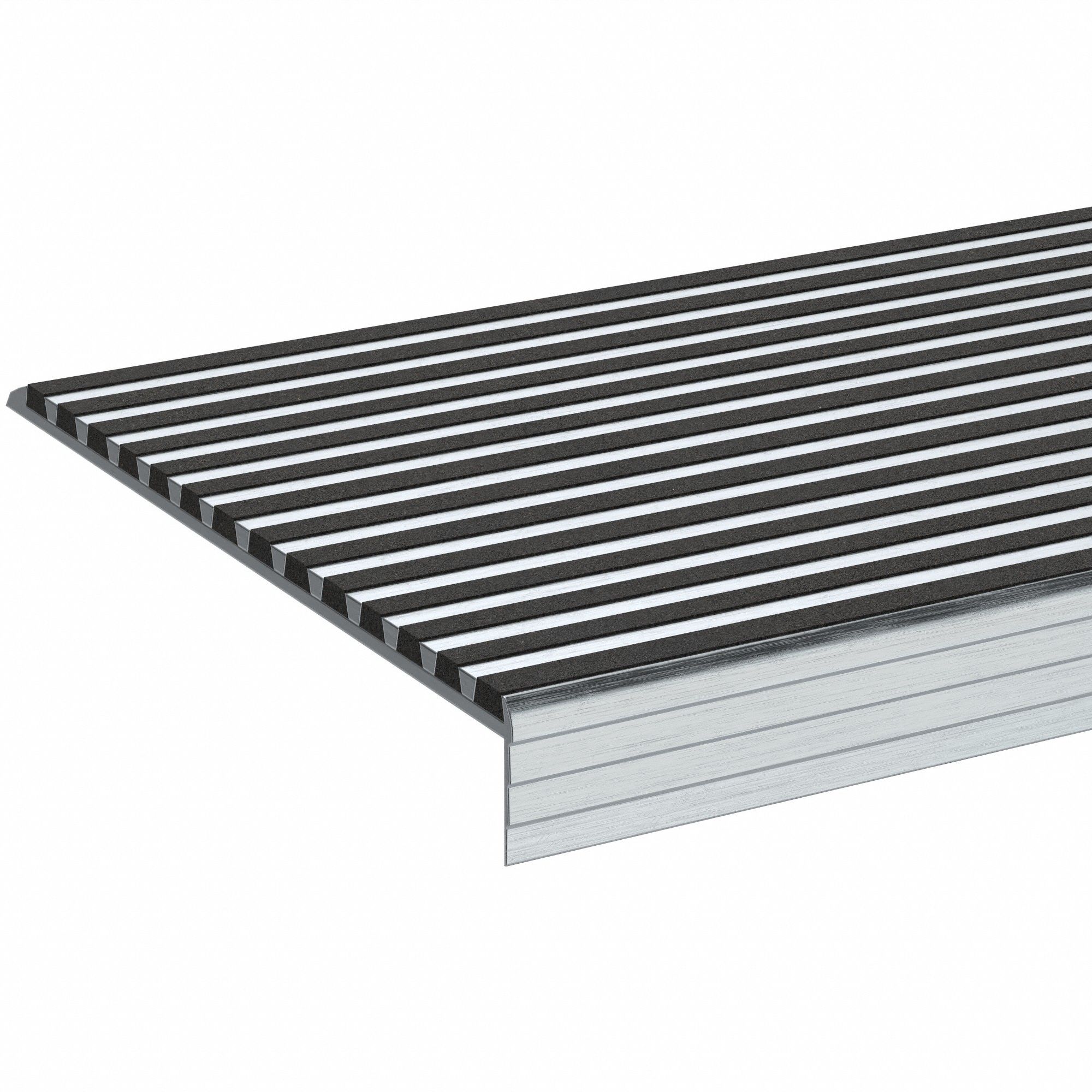 Stair Tread Cover: Multi-Strip Grit, Aluminum, Adhesive- & Fastener-Installed, 11 in Dp, 36 in Wd